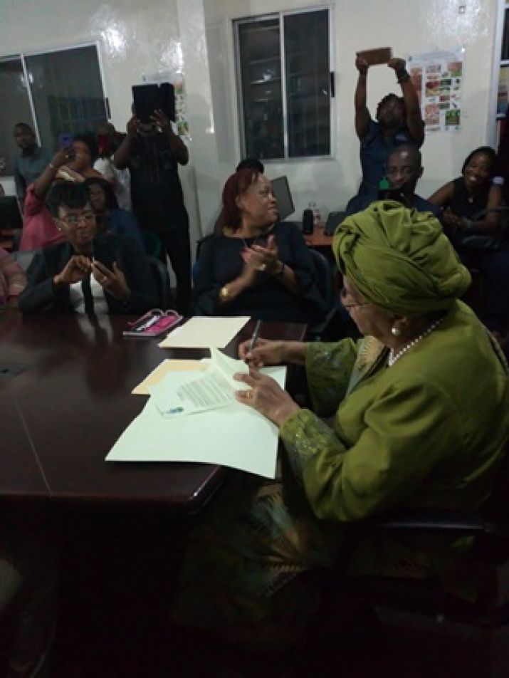 President Sirleaf signs executive order on Domestic Violence
